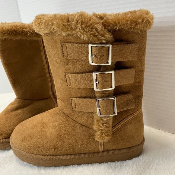 Little Girl's Bobbie Brooks Tan Faux Suede Faux Fur- Lined Size L(2/3) Boots Buc - Picture 2 of 9